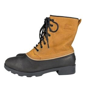 Sorel Emilie Waterproof Leather Rubber Boots Women’s 7.5 Brown Black Lace Up